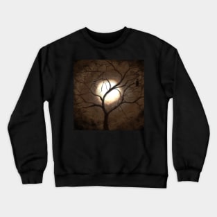 Night owl on tree branch on a spooky night with luminous moon Crewneck Sweatshirt